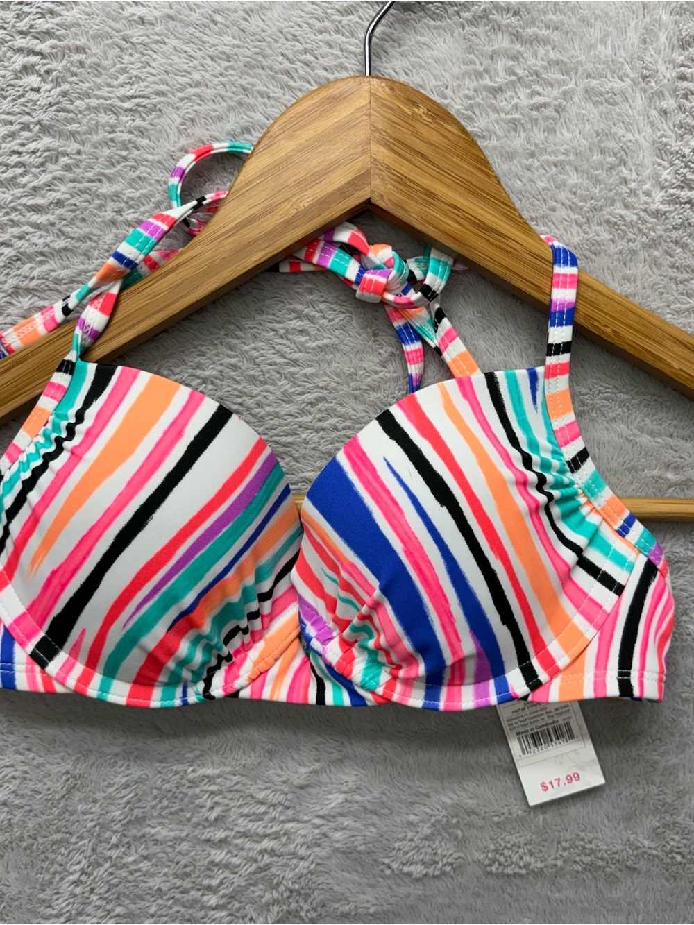 Multi-Stripe Halter Swim Top - Colorful Stripes